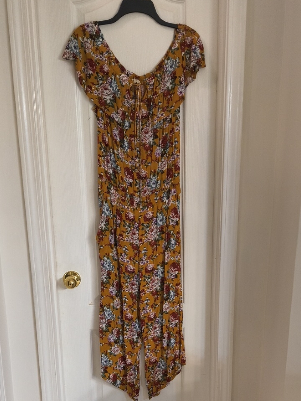 Mustard Floral Maxi Dress with Short Sleeves